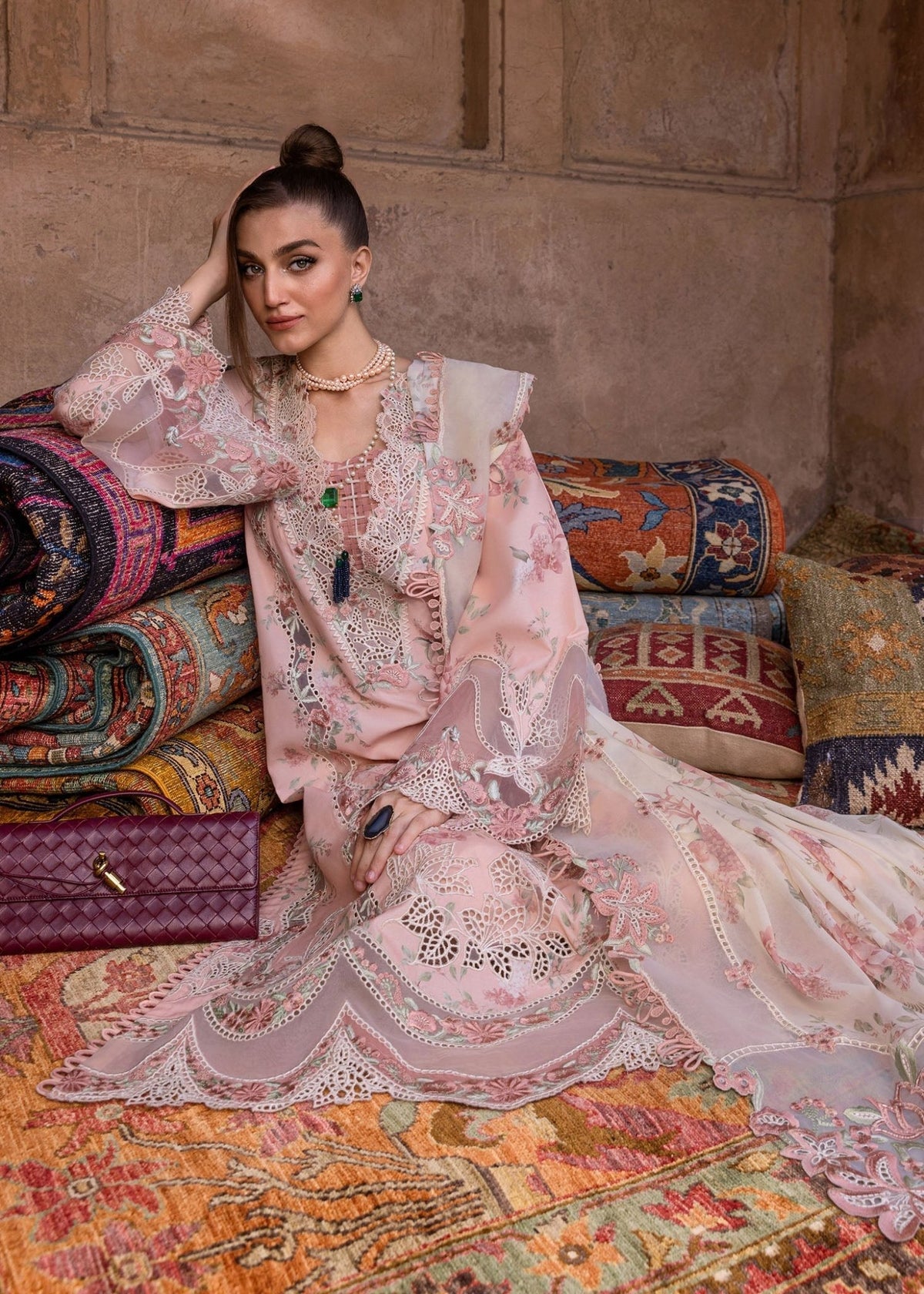 Crimson | Tasawar 25 | LAVENDER FALL - D5A-Brand:Crimson-Type:Ladies Clothes-Pink-Organza-House of Maryam- Buy in UK, USA