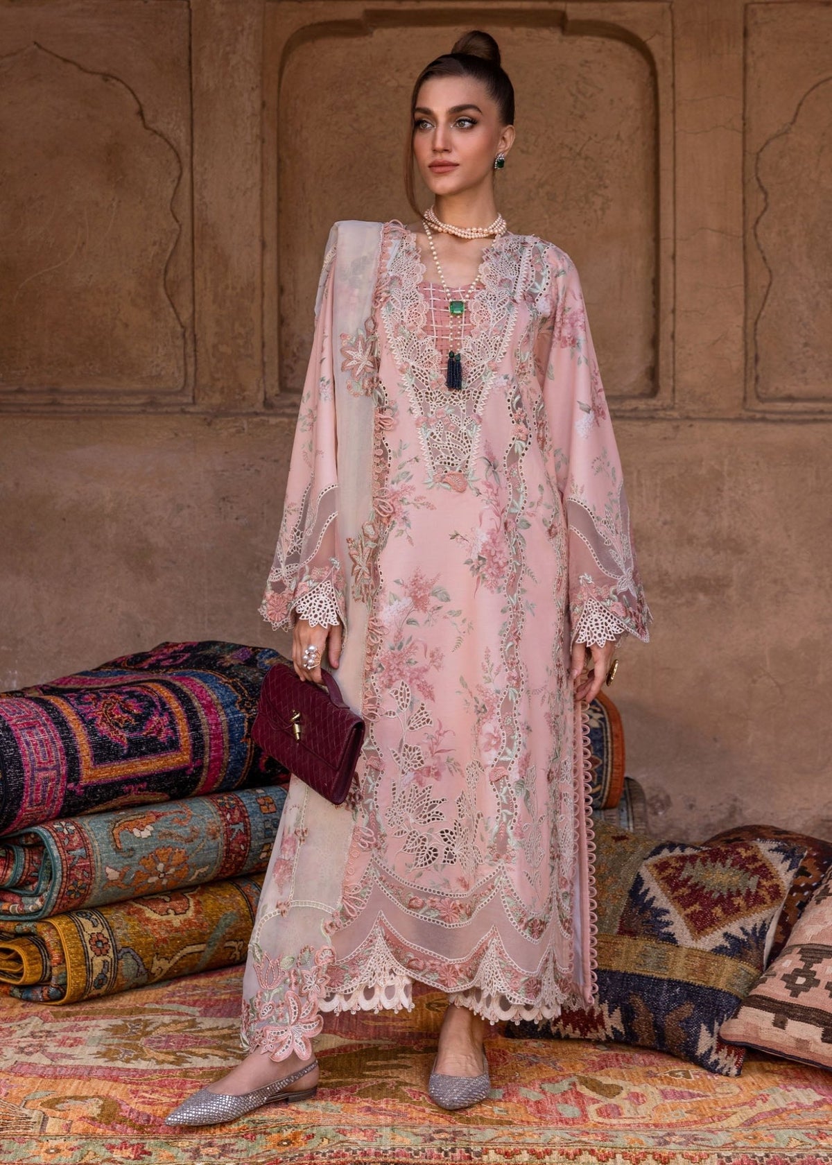 Crimson | Tasawar 25 | LAVENDER FALL - D5A-Brand:Crimson-Type:Ladies Clothes-Pink-Organza-House of Maryam- Buy in UK, USA