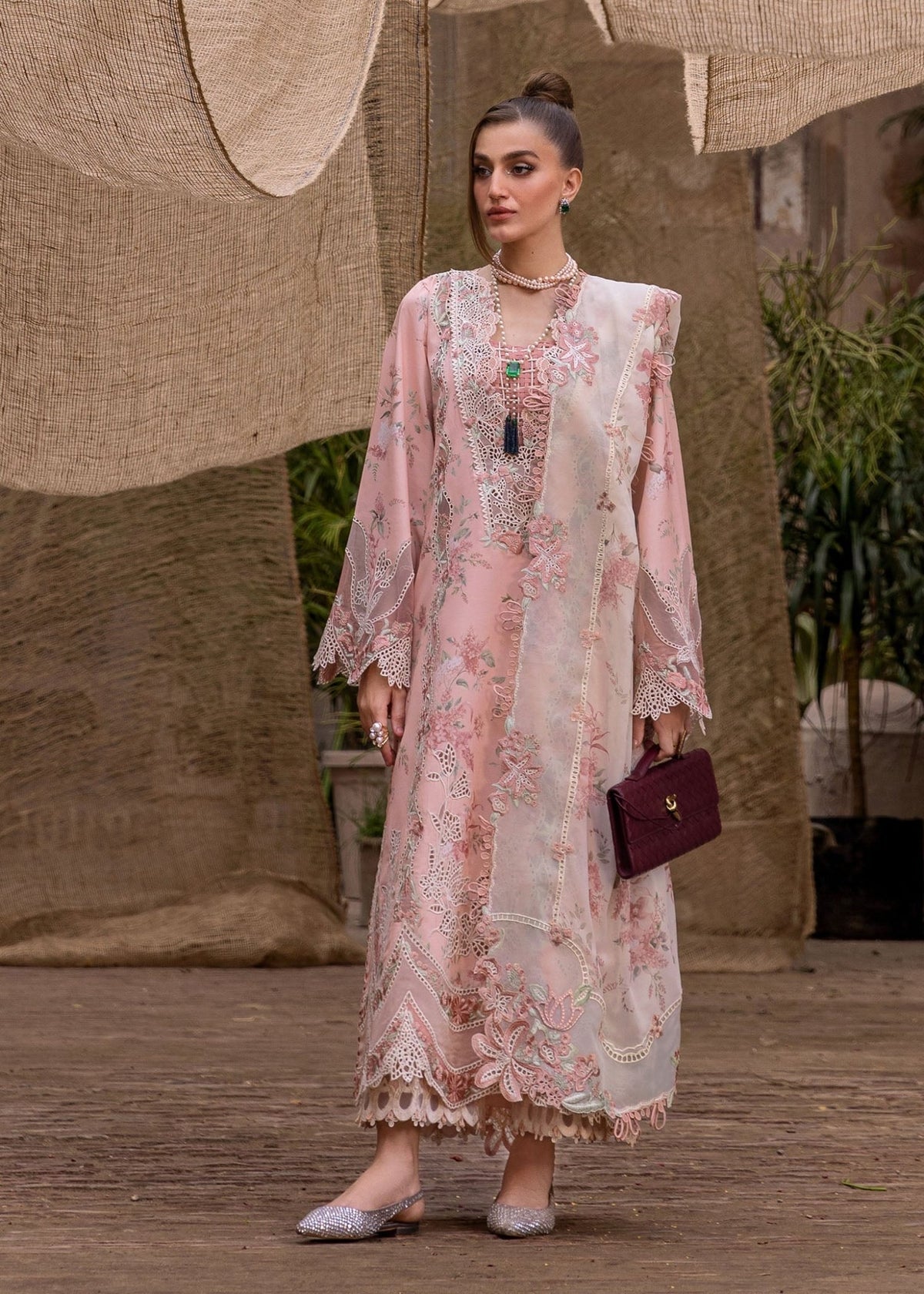 Crimson | Tasawar 25 | LAVENDER FALL - D5A-Brand:Crimson-Type:Ladies Clothes-Pink-Organza-House of Maryam- Buy in UK, USA