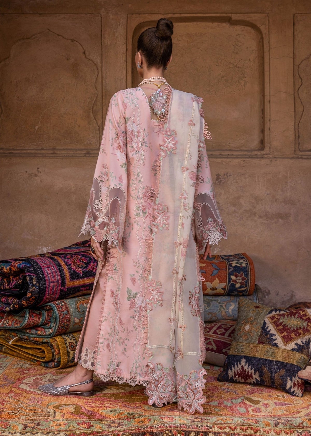 Crimson | Tasawar 25 | LAVENDER FALL - D5A-Brand:Crimson-Type:Ladies Clothes-Pink-Organza-House of Maryam- Buy in UK, USA
