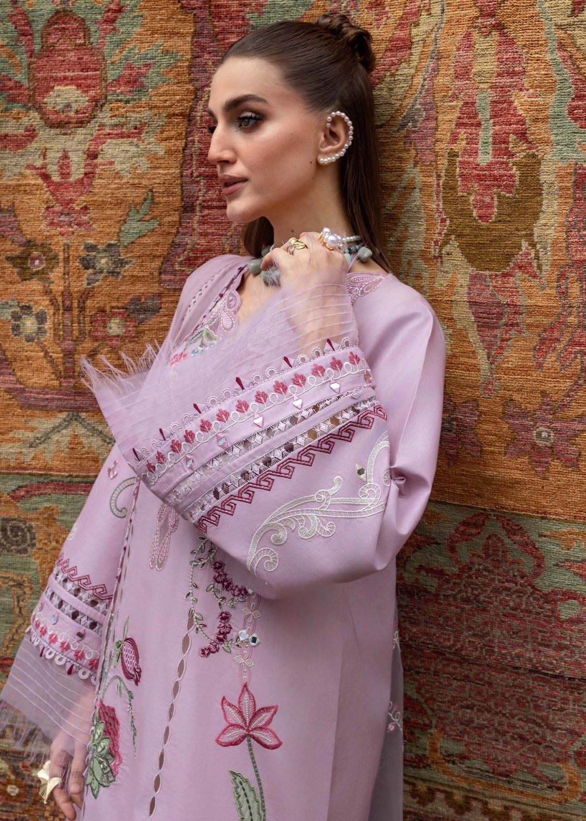 Crimson | Tasawar 25 | MIRROR GARDEN - D3B-Brand:Crimson-Type:Ladies Clothes-Lilac-Organza-House of Maryam- Buy in UK, USA