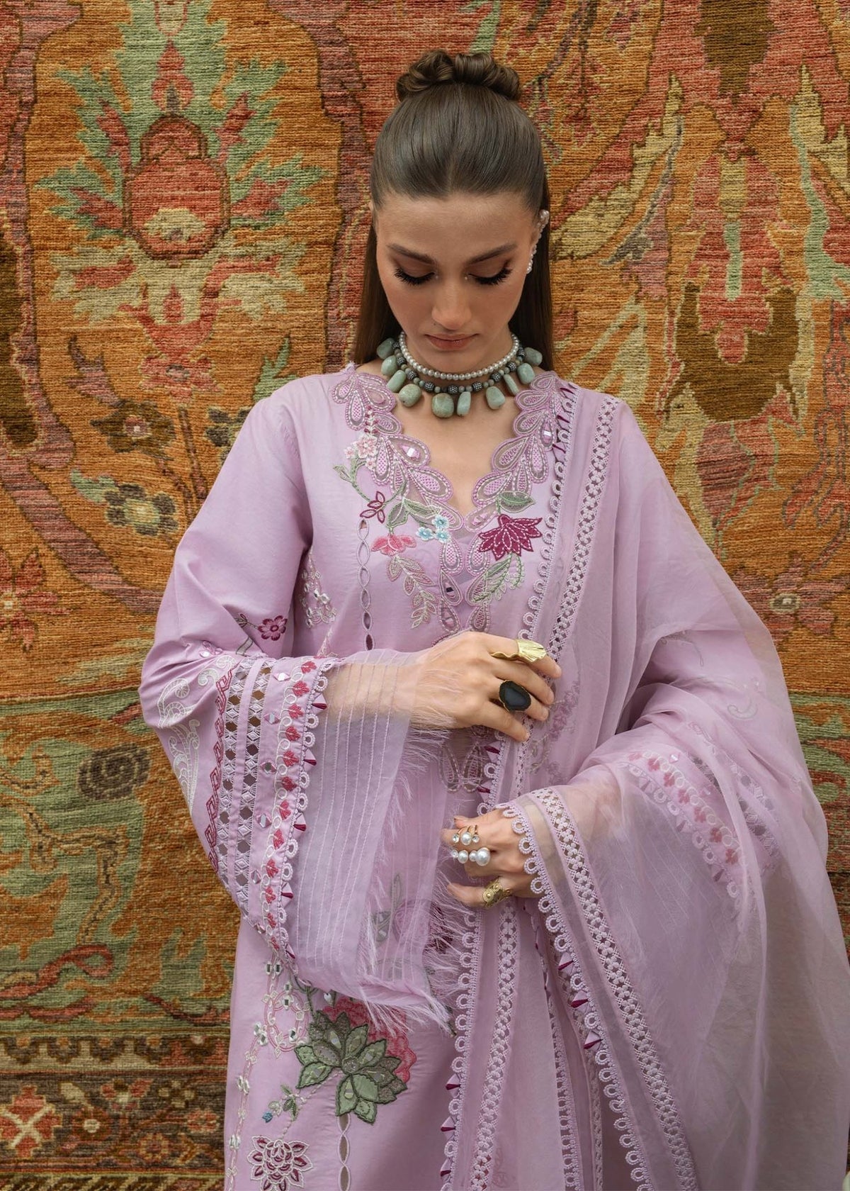 Crimson | Tasawar 25 | MIRROR GARDEN - D3B-Brand:Crimson-Type:Ladies Clothes-Lilac-Organza-House of Maryam- Buy in UK, USA