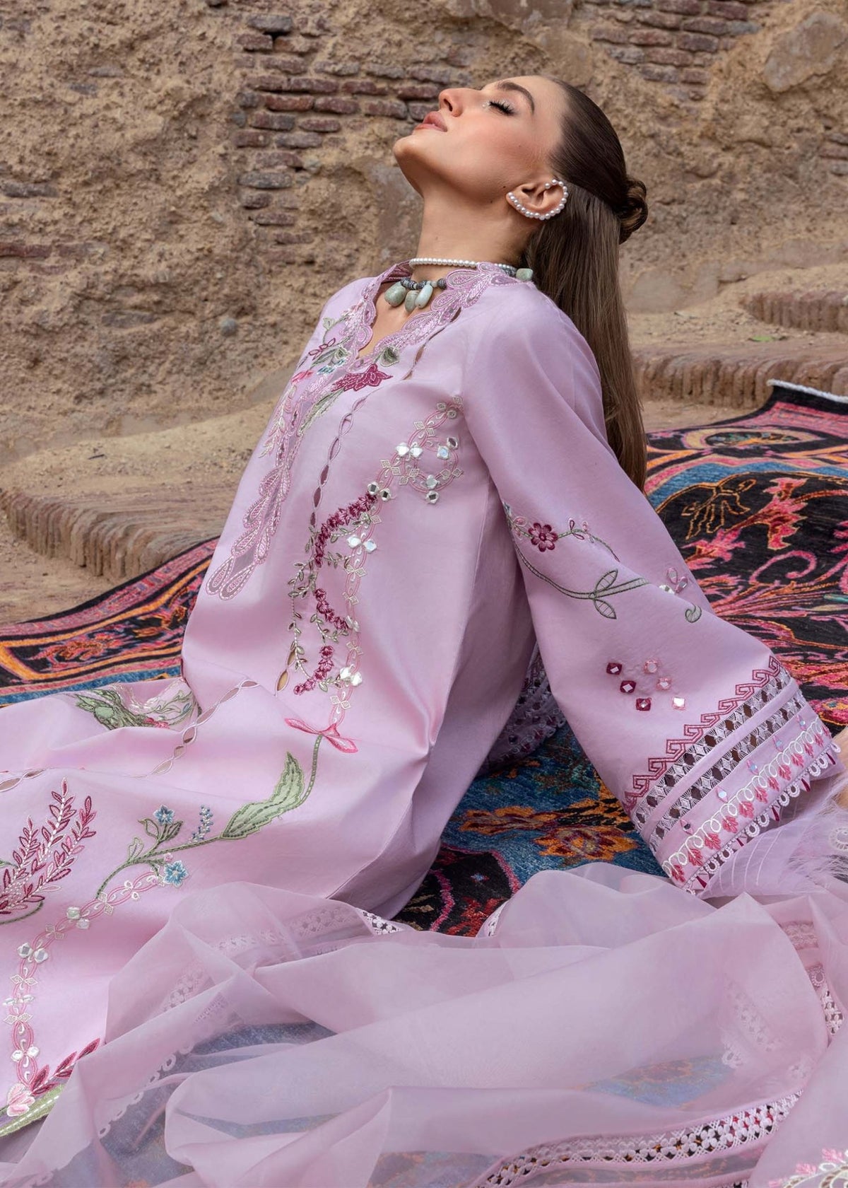 Crimson | Tasawar 25 | MIRROR GARDEN - D3B-Brand:Crimson-Type:Ladies Clothes-Lilac-Organza-House of Maryam- Buy in UK, USA