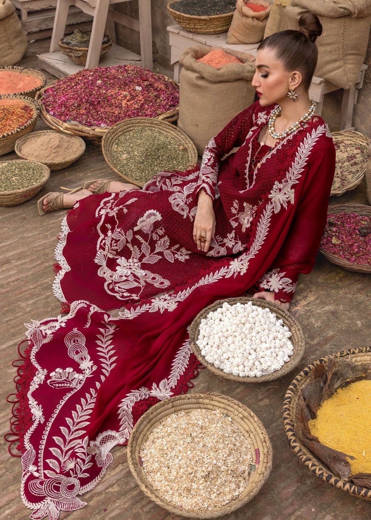 Crimson | Tasawar 25 | ONE TRUE LOVE - D6A-Brand:Crimson-Type:Ladies Clothes-Red-Organza-House of Maryam- Buy in UK, USA