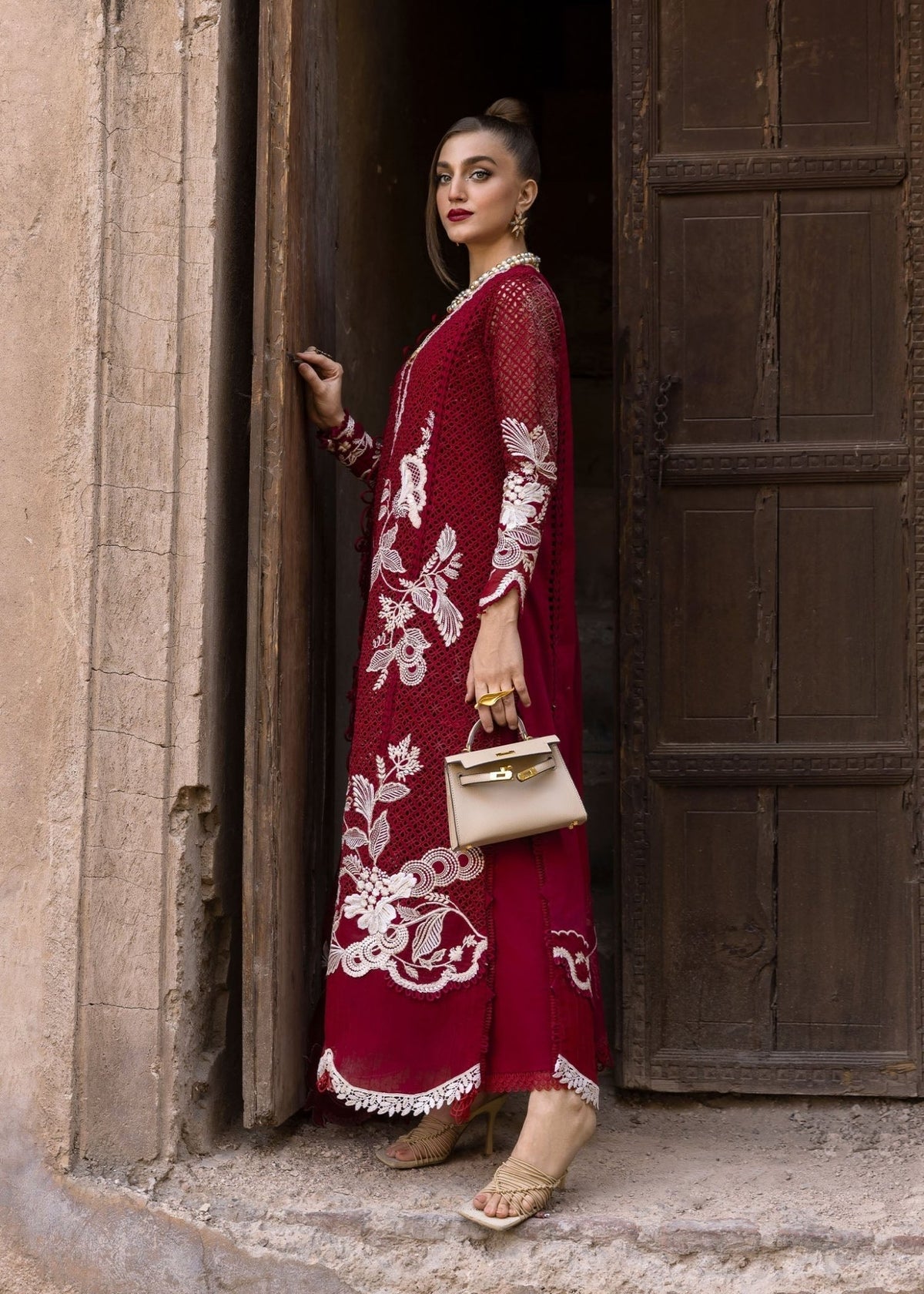 Crimson | Tasawar 25 | ONE TRUE LOVE - D6A-Brand:Crimson-Type:Ladies Clothes-Red-Organza-House of Maryam- Buy in UK, USA