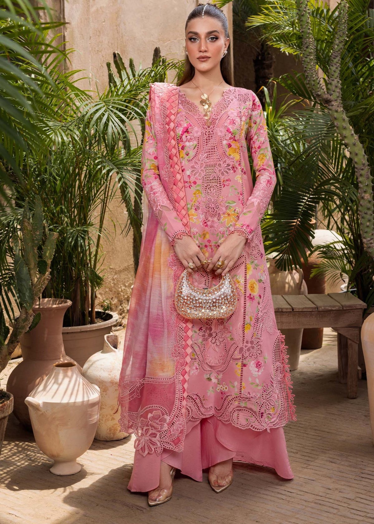 Crimson | Tasawar 25 | PETALS AND PROMISES - D2A-Brand:Crimson-Type:Ladies Clothes-Rose Pink-Organza-House of Maryam- Buy in UK, USA