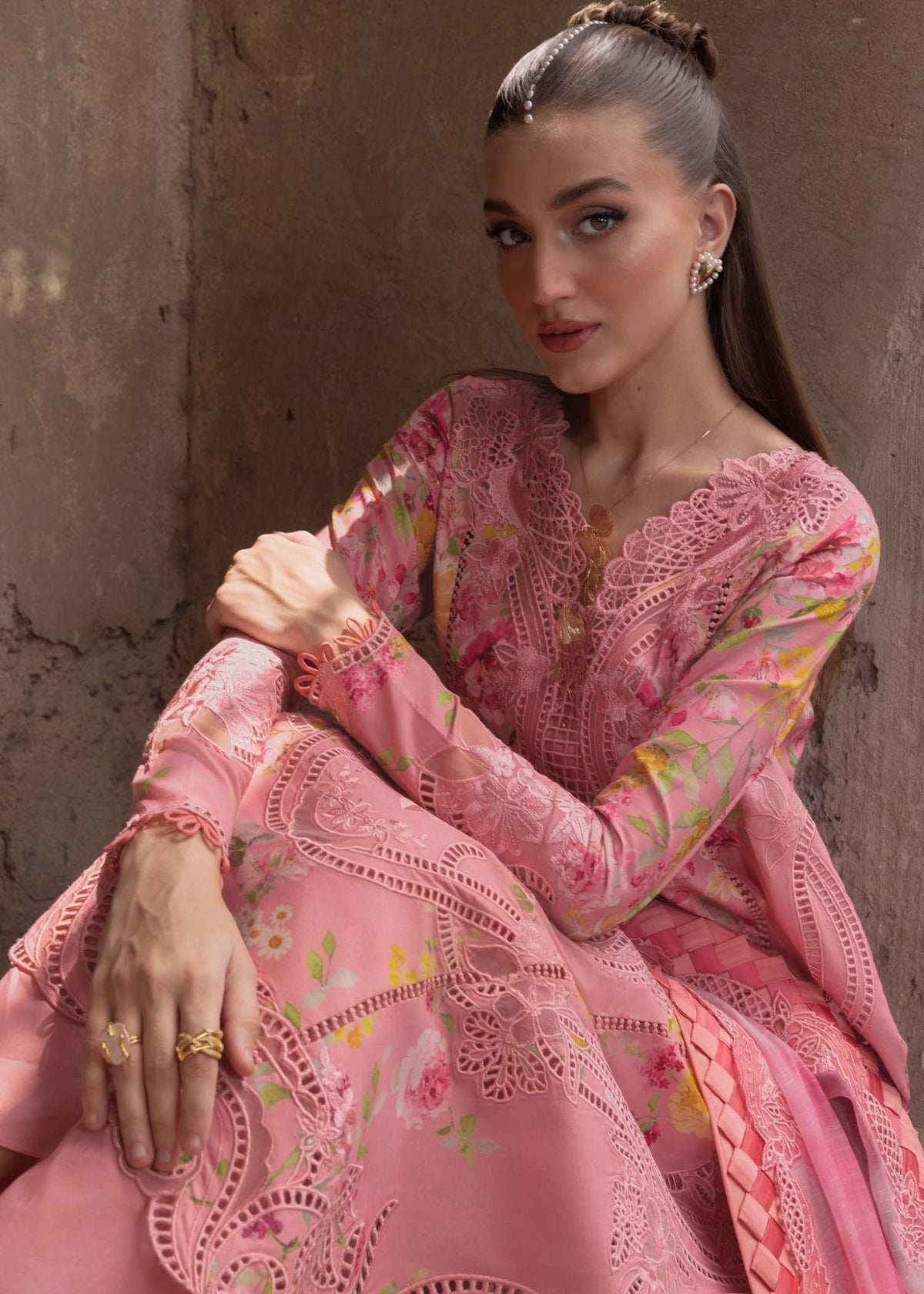 Crimson | Tasawar 25 | PETALS AND PROMISES - D2A-Brand:Crimson-Type:Ladies Clothes-Rose Pink-Organza-House of Maryam- Buy in UK, USA
