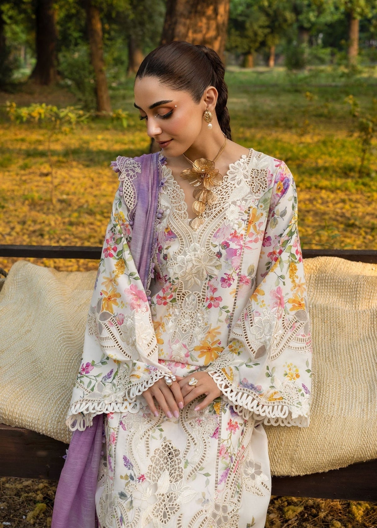 Crimson | Tasawar 25 | PETALS AND PROMISES - D2B-Brand:Crimson-Type:Ladies Clothes-Off White-Organza-House of Maryam- Buy in UK, USA