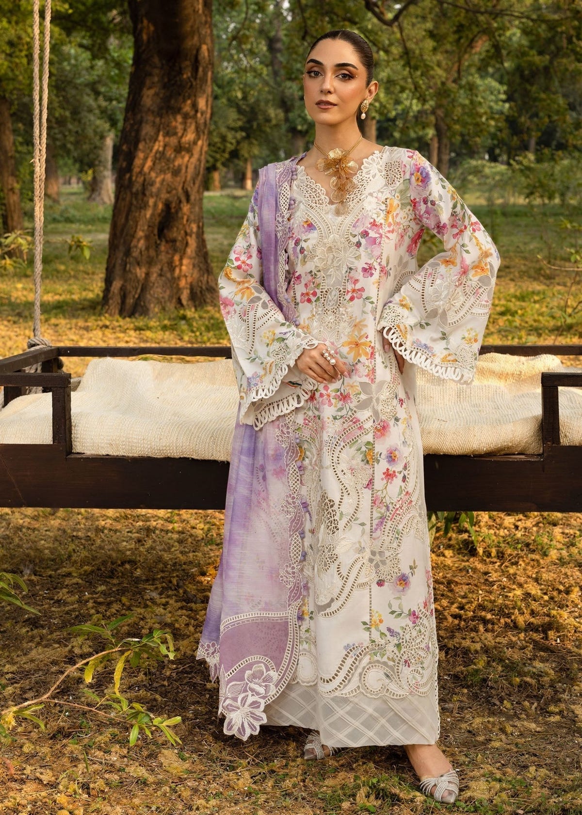 Crimson | Tasawar 25 | PETALS AND PROMISES - D2B-Brand:Crimson-Type:Ladies Clothes-Off White-Organza-House of Maryam- Buy in UK, USA