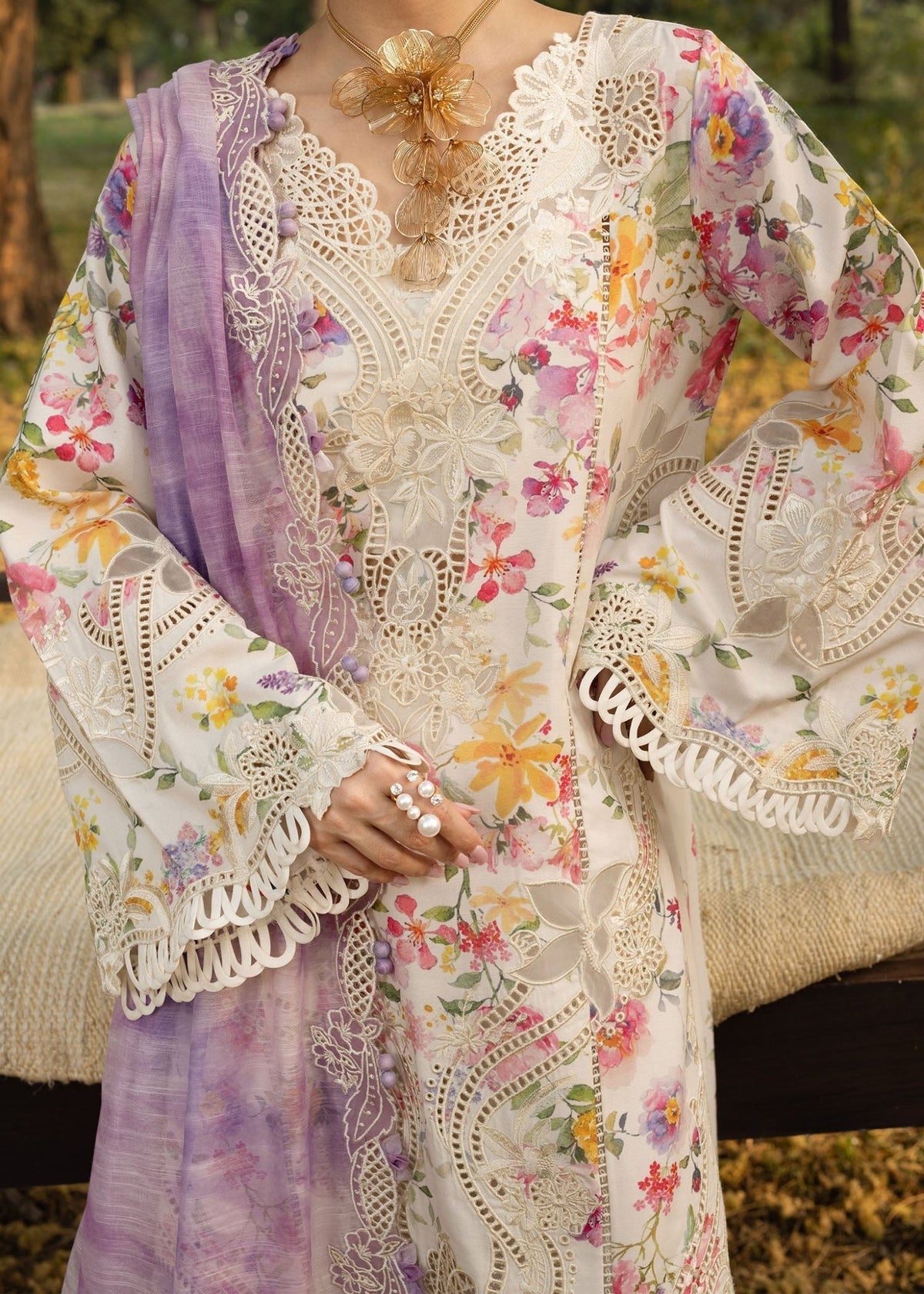 Crimson | Tasawar 25 | PETALS AND PROMISES - D2B-Brand:Crimson-Type:Ladies Clothes-Off White-Organza-House of Maryam- Buy in UK, USA