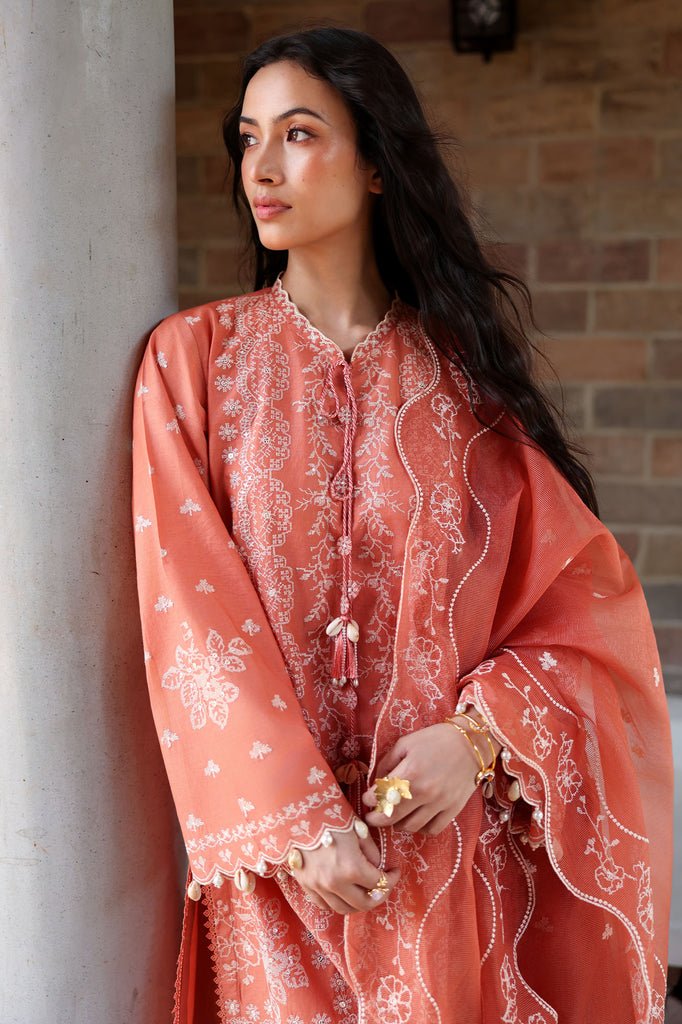Cross Stitch | Eid Lawn Edit 26 | AMBER MIST-Brand:Cross Stitch-Type:Ladies Clothes-Peach Pink-Lawn-House of Maryam- Buy in UK, USA