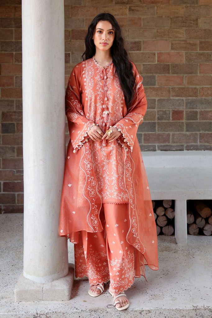 Cross Stitch | Eid Lawn Edit 26 | AMBER MIST-Brand:Cross Stitch-Type:Ladies Clothes-Peach Pink-Lawn-House of Maryam- Buy in UK, USA