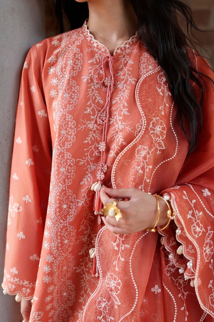 Cross Stitch | Eid Lawn Edit 26 | AMBER MIST-Brand:Cross Stitch-Type:Ladies Clothes-Peach Pink-Lawn-House of Maryam- Buy in UK, USA