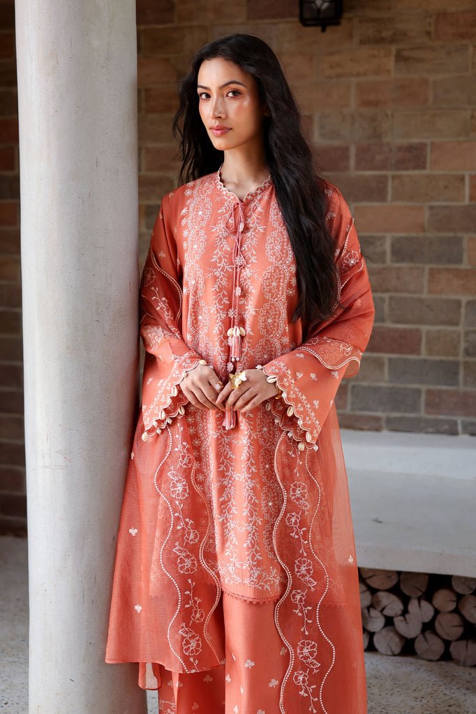 Cross Stitch | Eid Lawn Edit 26 | AMBER MIST-Brand:Cross Stitch-Type:Ladies Clothes-Peach Pink-Lawn-House of Maryam- Buy in UK, USA