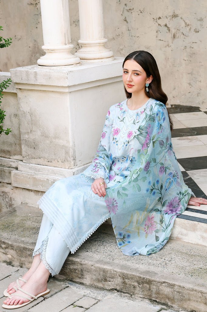 Cross Stitch | Eid Lawn Edit 26 | AQUA GLINT-Brand:Cross Stitch-Type:Ladies Clothes-Light Blue-Lawn-House of Maryam- Buy in UK, USA