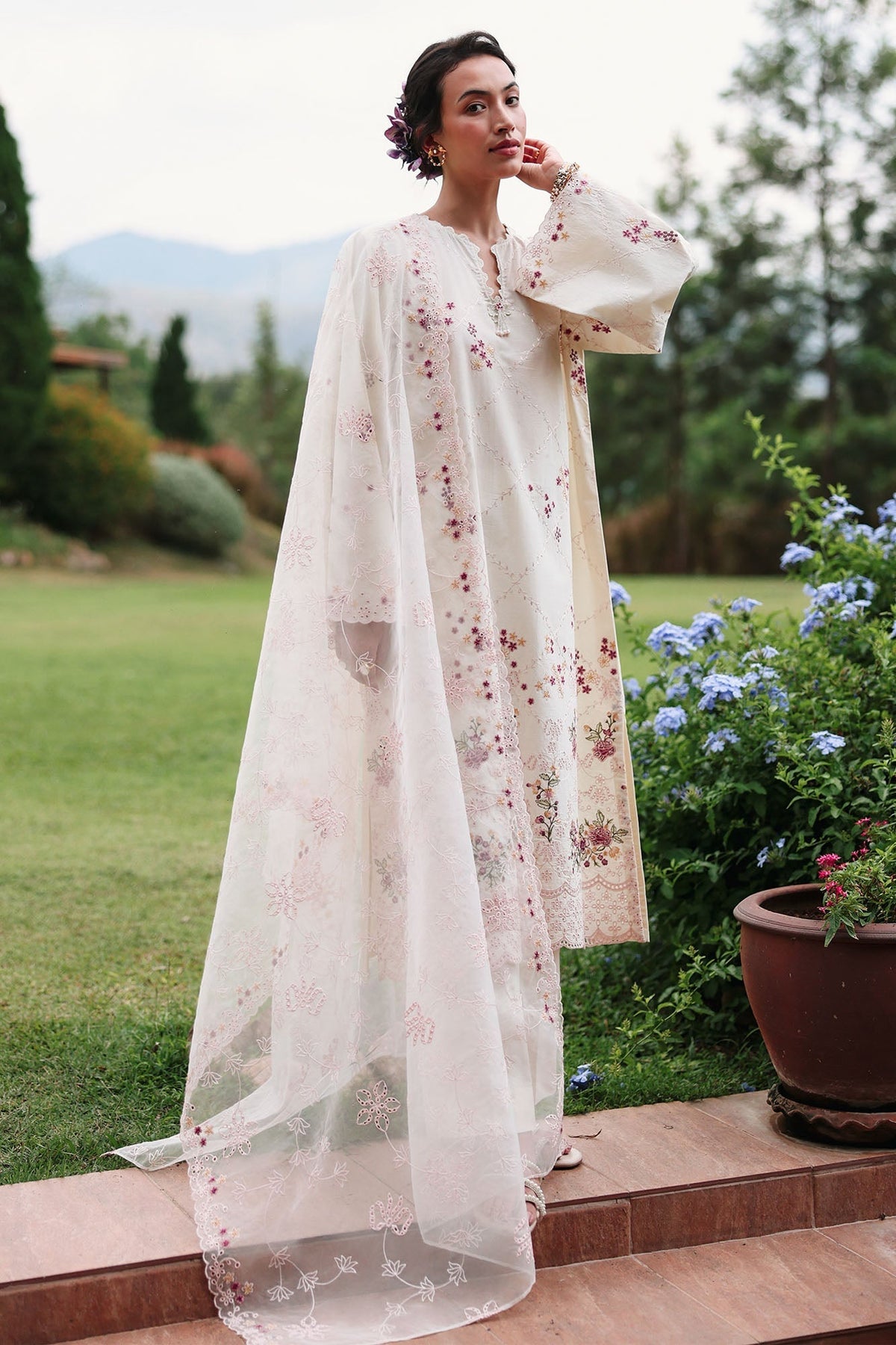 Cross Stitch | Eid Lawn Edit 26 | CARAMEL CREAM-Brand:Cross Stitch-Type:Ladies Clothes-Ivory-Lawn-House of Maryam- Buy in UK, USA