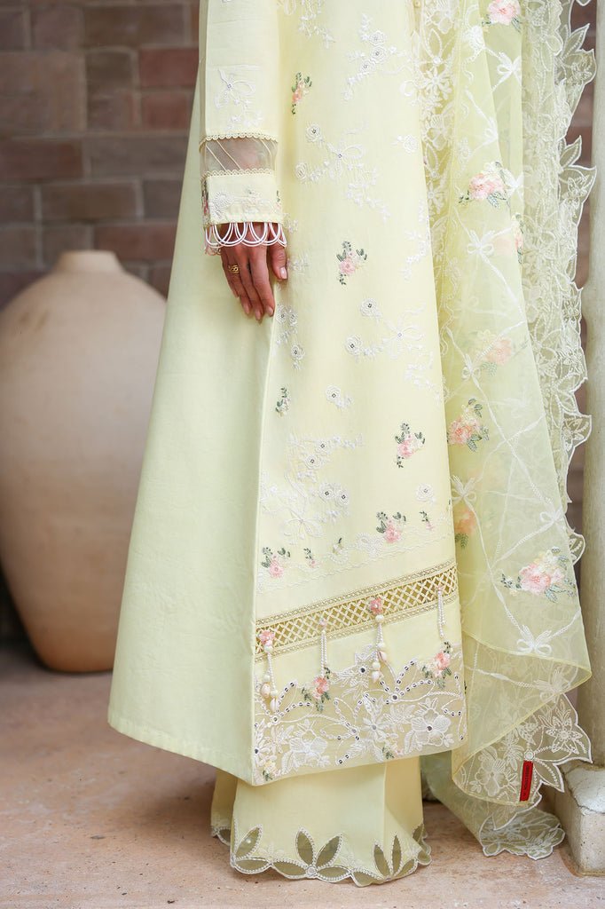 Cross Stitch | Eid Lawn Edit 26 | CITRUS LACE-Brand:Cross Stitch-Type:Ladies Clothes-Light yellow-Lawn-House of Maryam- Buy in UK, USA