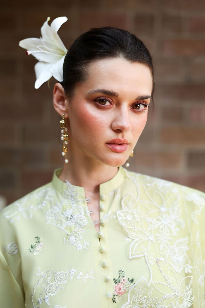 Cross Stitch | Eid Lawn Edit 26 | CITRUS LACE-Brand:Cross Stitch-Type:Ladies Clothes-Light yellow-Lawn-House of Maryam- Buy in UK, USA