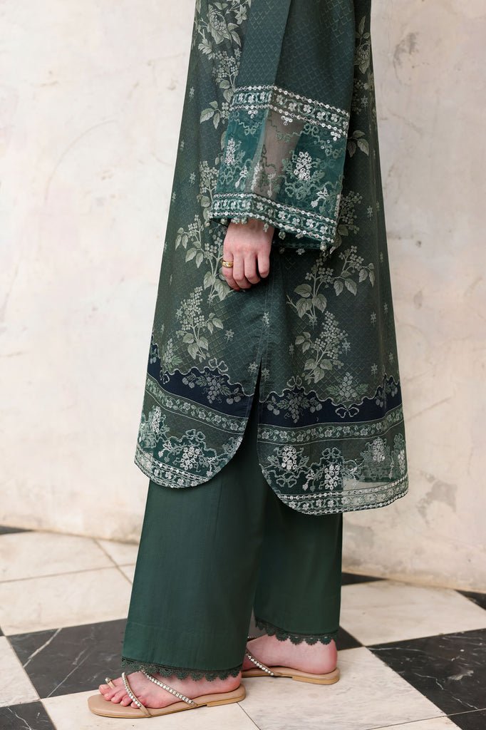 Cross Stitch | Eid Lawn Edit 26 | FOREST MUSE-Brand:Charzima-Type:Ladies Clothes-Dark Teal Blue-Lawn-House of Maryam- Buy in UK, USA