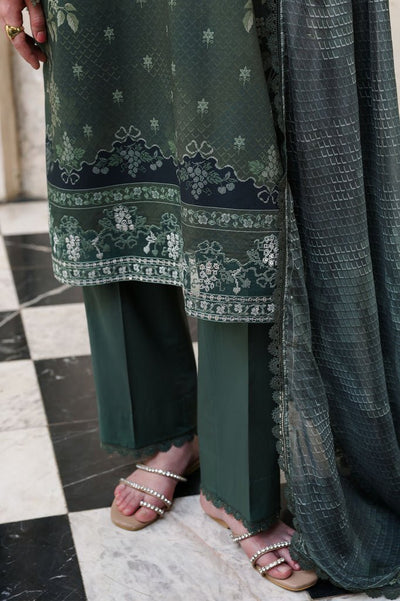 Cross Stitch | Eid Lawn Edit 26 | FOREST MUSE-Brand:Charzima-Type:Ladies Clothes-Dark Teal Blue-Lawn-House of Maryam- Buy in UK, USA