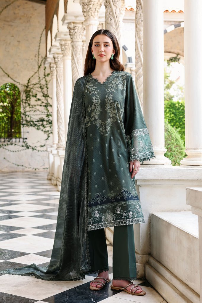 Cross Stitch | Eid Lawn Edit 26 | FOREST MUSE-Brand:Charzima-Type:Ladies Clothes-Dark Teal Blue-Lawn-House of Maryam- Buy in UK, USA