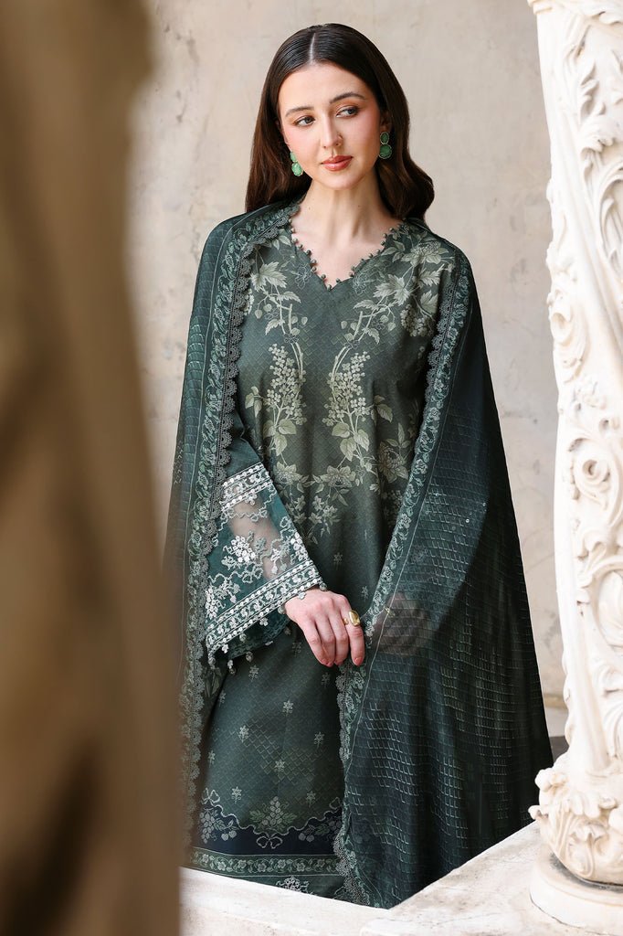 Cross Stitch | Eid Lawn Edit 26 | FOREST MUSE-Brand:Charzima-Type:Ladies Clothes-Dark Teal Blue-Lawn-House of Maryam- Buy in UK, USA