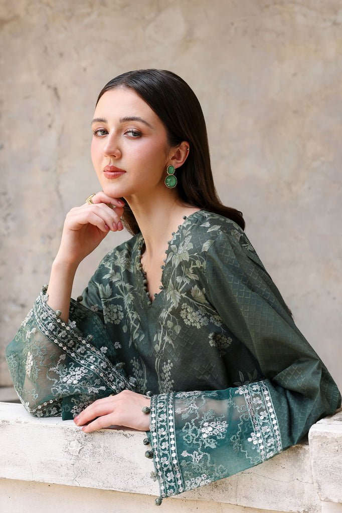 Cross Stitch | Eid Lawn Edit 26 | FOREST MUSE-Brand:Charzima-Type:Ladies Clothes-Dark Teal Blue-Lawn-House of Maryam- Buy in UK, USA