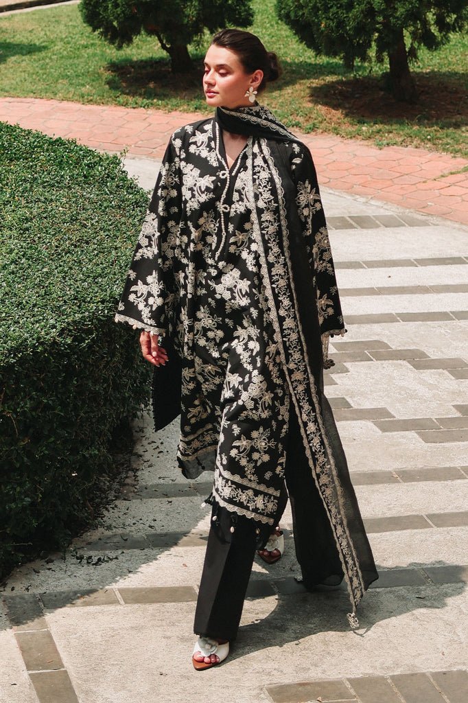Cross Stitch | Eid Lawn Edit 26 | OBSIDIAN BLOOM-Brand:Cross Stitch-Type:Ladies Clothes-Black-Lawn-House of Maryam- Buy in UK, USA