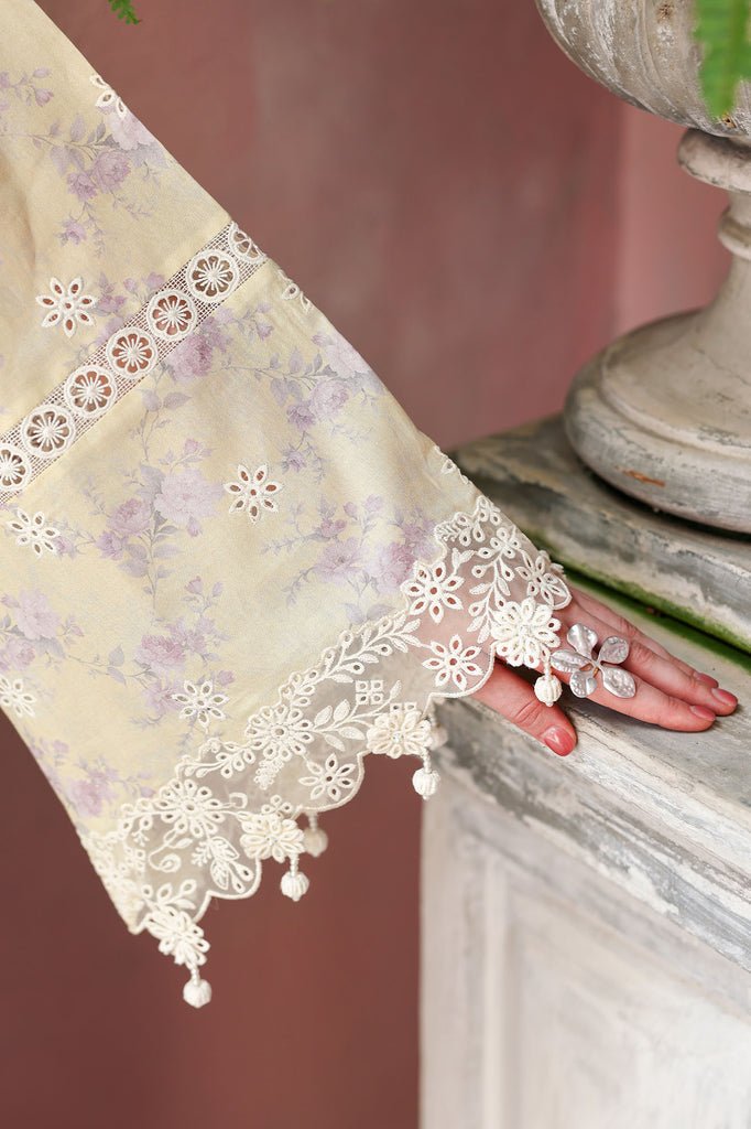 Cross Stitch | Eid Lawn Edit 26 | ORCHID FLARE-Brand:Cross Stitch-Type:Ladies Clothes-Pastel Yellow-Lawn-House of Maryam- Buy in UK, USA