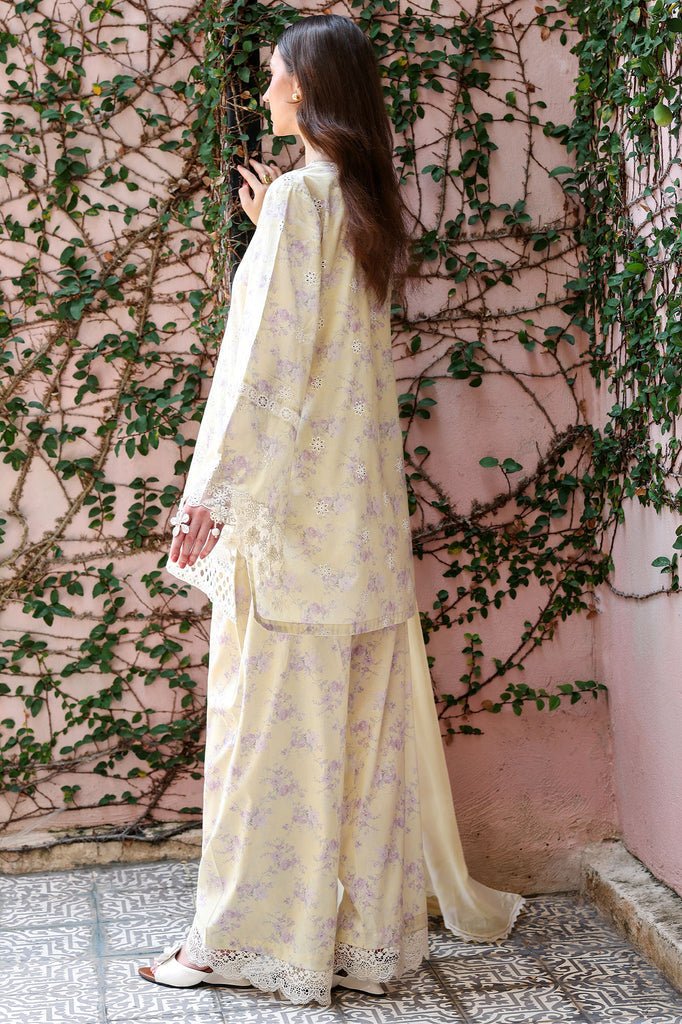 Cross Stitch | Eid Lawn Edit 26 | ORCHID FLARE-Brand:Cross Stitch-Type:Ladies Clothes-Pastel Yellow-Lawn-House of Maryam- Buy in UK, USA