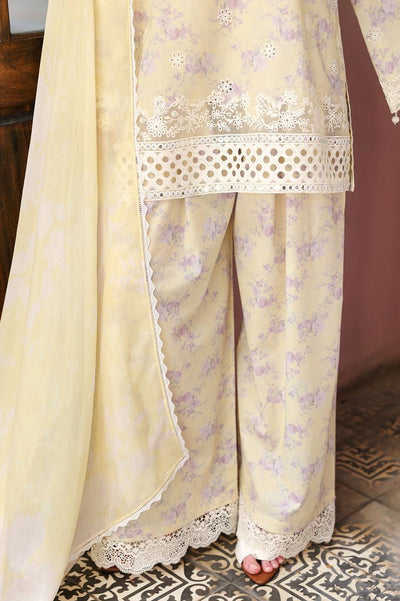 Cross Stitch | Eid Lawn Edit 26 | ORCHID FLARE-Brand:Cross Stitch-Type:Ladies Clothes-Pastel Yellow-Lawn-House of Maryam- Buy in UK, USA