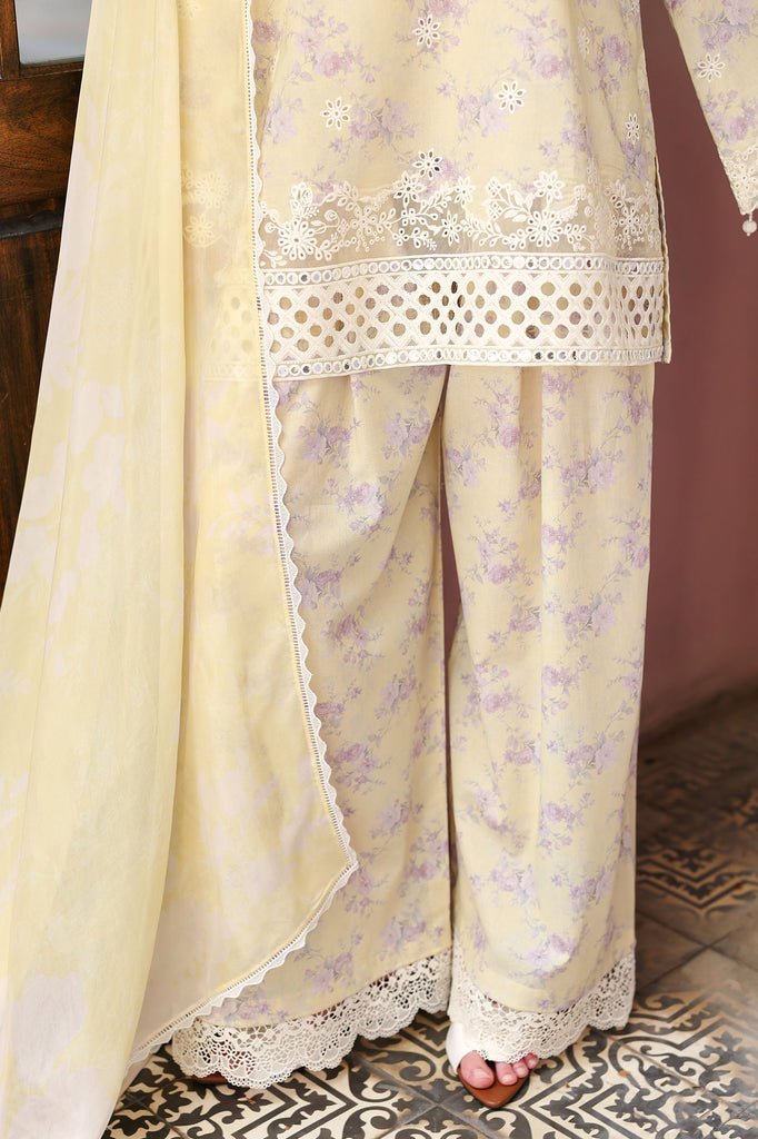 Cross Stitch | Eid Lawn Edit 26 | ORCHID FLARE-Brand:Cross Stitch-Type:Ladies Clothes-Pastel Yellow-Lawn-House of Maryam- Buy in UK, USA