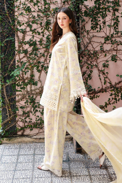 Cross Stitch | Eid Lawn Edit 26 | ORCHID FLARE-Brand:Cross Stitch-Type:Ladies Clothes-Pastel Yellow-Lawn-House of Maryam- Buy in UK, USA