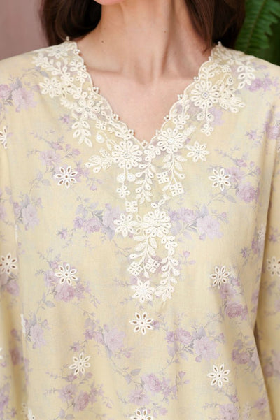 Cross Stitch | Eid Lawn Edit 26 | ORCHID FLARE-Brand:Cross Stitch-Type:Ladies Clothes-Pastel Yellow-Lawn-House of Maryam- Buy in UK, USA