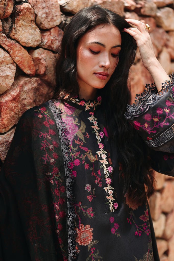 Cross Stitch | Eid Lawn Edit 26 | SHADOW GRACE-Brand:Cross Stitch-Type:Ladies Clothes-Black-Lawn-House of Maryam- Buy in UK, USA
