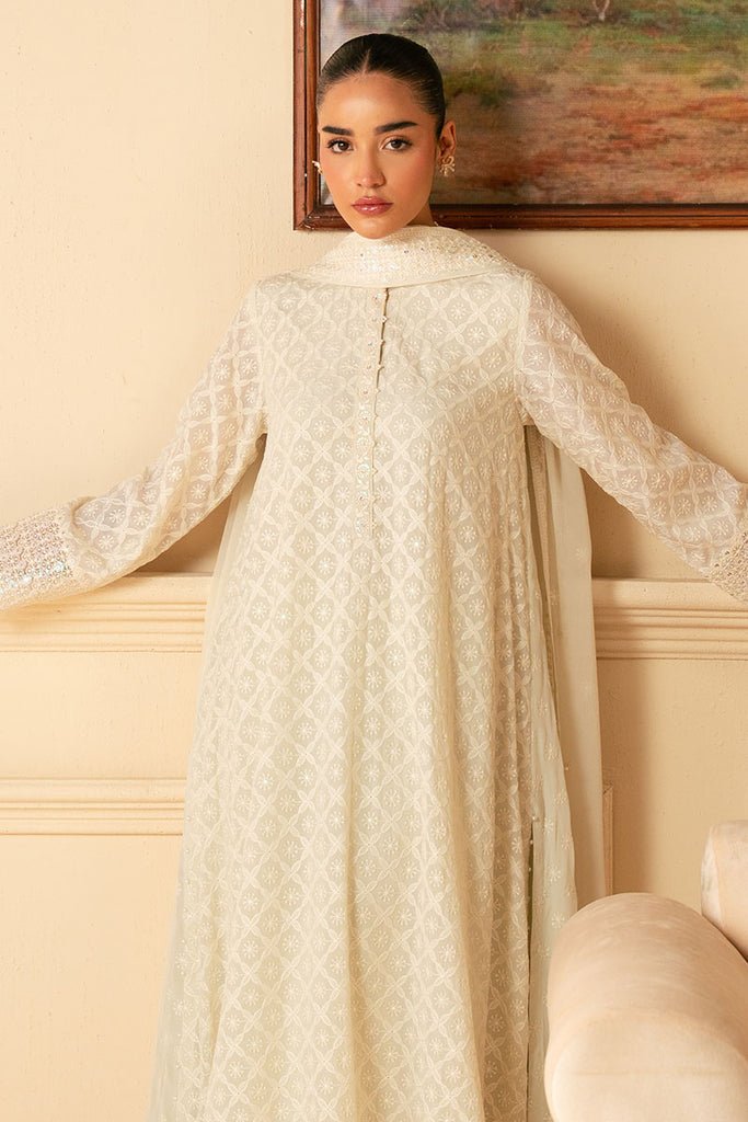 Cross Stitch | Luxe Atelier 25 | SOFT BREEZE-Brand:Cross Stitch-Type:Ladies Clothes-Off White-Chiffon-House of Maryam- Buy in UK, USA