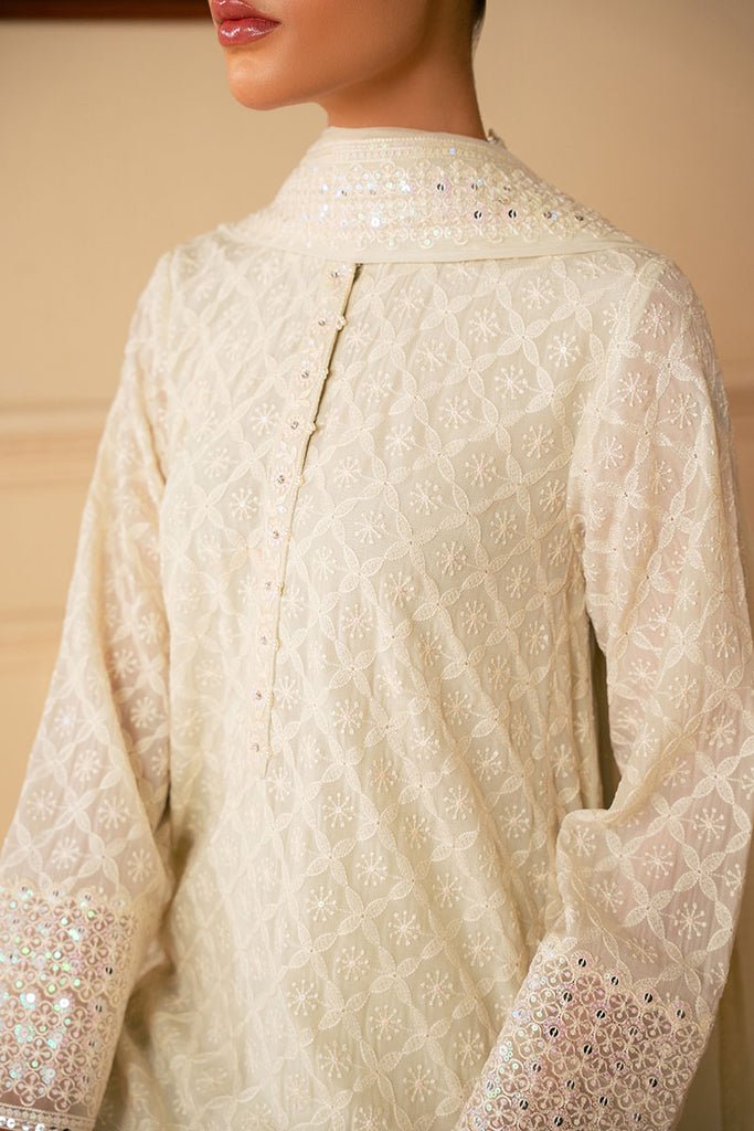 Cross Stitch | Luxe Atelier 25 | SOFT BREEZE-Brand:Cross Stitch-Type:Ladies Clothes-Off White-Chiffon-House of Maryam- Buy in UK, USA