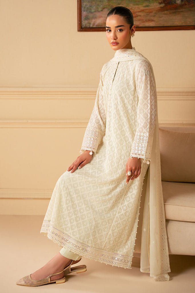 Cross Stitch | Luxe Atelier 25 | SOFT BREEZE-Brand:Cross Stitch-Type:Ladies Clothes-Off White-Chiffon-House of Maryam- Buy in UK, USA