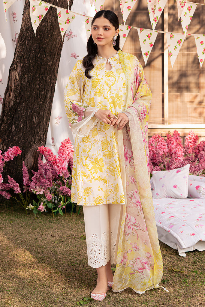 Cross Stitch | Eid Lawn 24 | IVORY GARLAND by Designer Cross Stitch - House of Maryam - Pakistani Designer Ethnic Wear in {{ shop.shopifyCountryName }}