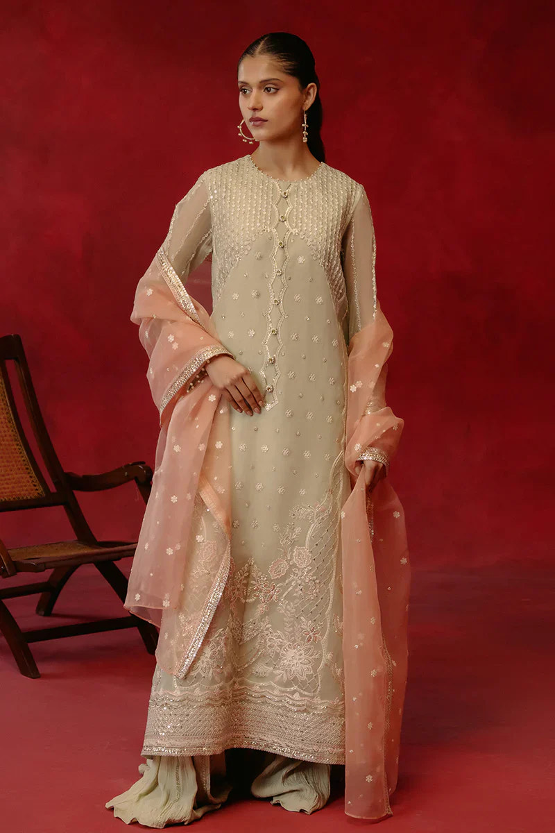 Cross Stitch | Luxe Atelier 24 | Pistachio Dawn -  Cross Stitch Luxury - Original Designer Dress - House of Maryam