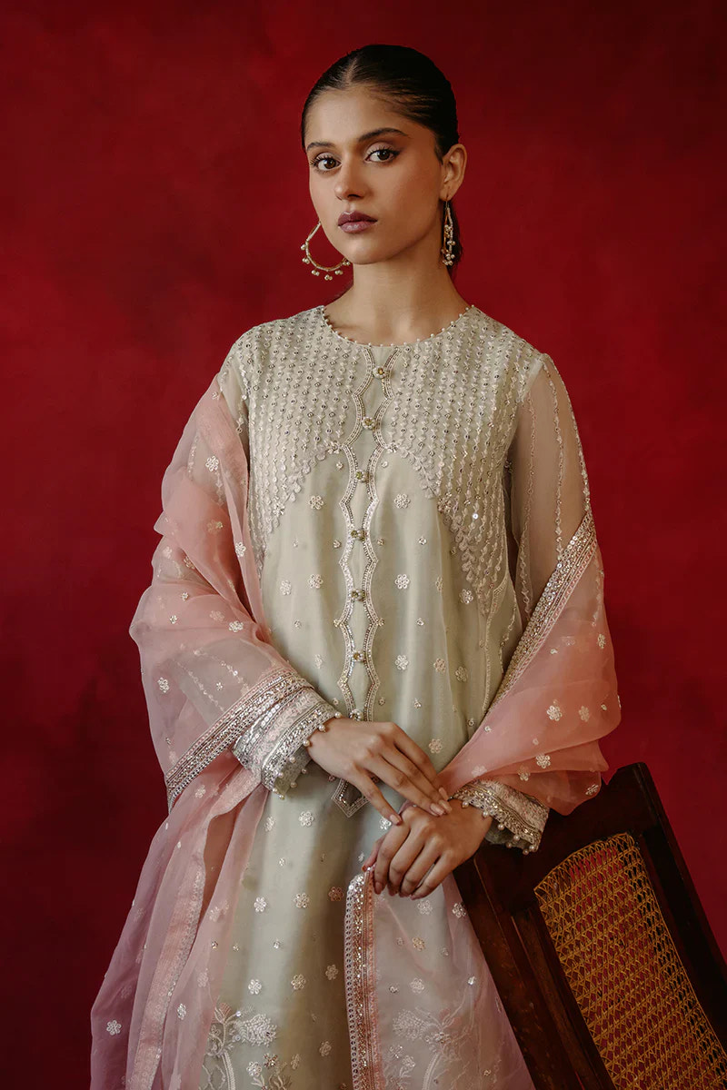 Cross Stitch | Luxe Atelier 24 | Pistachio Dawn -  Cross Stitch Luxury - Original Designer Dress - House of Maryam