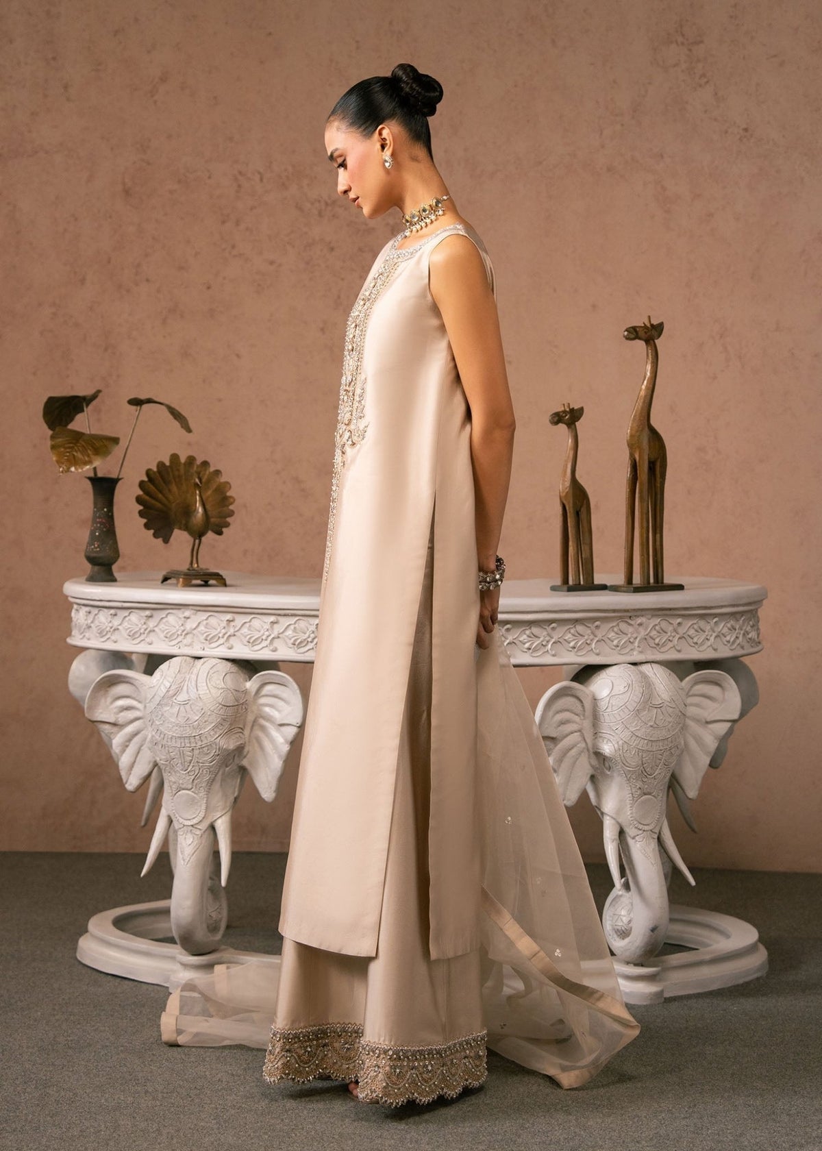 Dastoor | Amelia Luxury Pret 26 | Anaya-Brand:Dastoor-Type:Ladies Clothes-Beige-Tissue Silk-House of Maryam- Buy in UK, USA