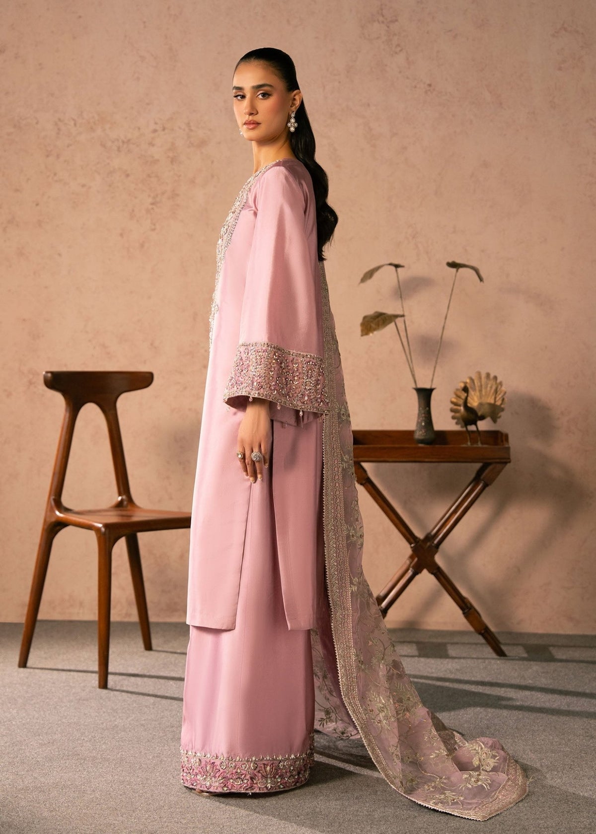 Dastoor | Amelia Luxury Pret 26 | Elaris-Brand:Dastoor-Type:Ladies Clothes-Pink-Tissue Silk-House of Maryam- Buy in UK, USA