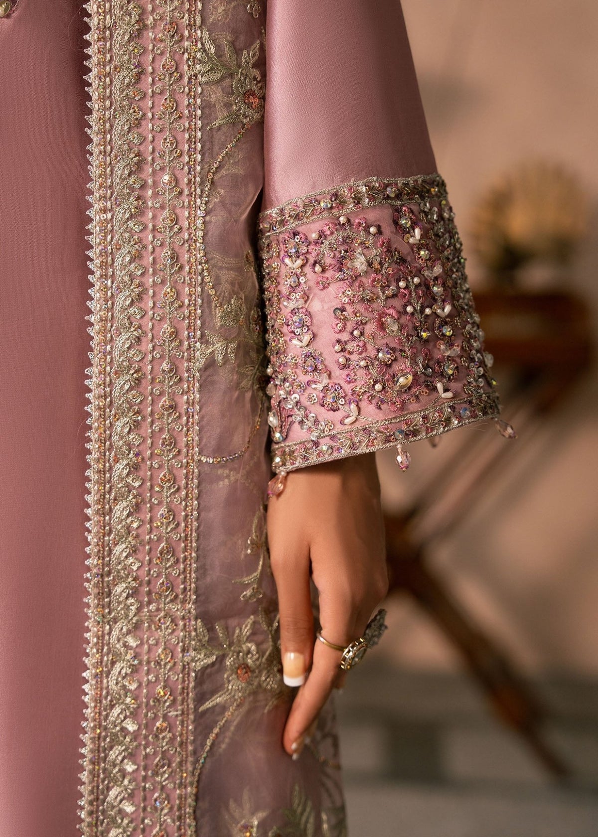 Dastoor | Amelia Luxury Pret 26 | Elaris-Brand:Dastoor-Type:Ladies Clothes-Pink-Tissue Silk-House of Maryam- Buy in UK, USA
