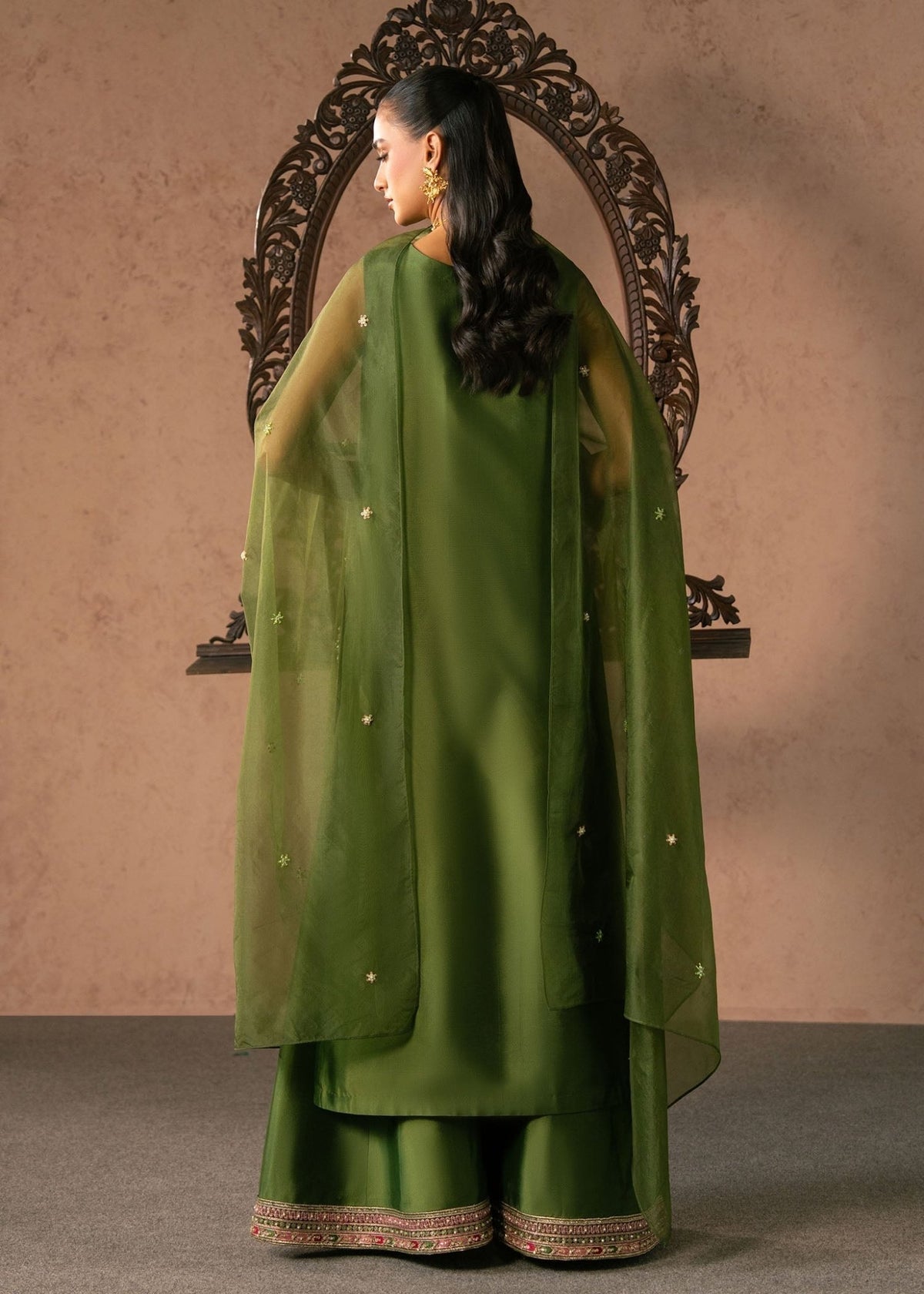 Dastoor | Amelia Luxury Pret 26 | Esma-Brand:Dastoor-Type:Ladies Clothes-Deep Olive Green-Tissue Silk-House of Maryam- Buy in UK, USA
