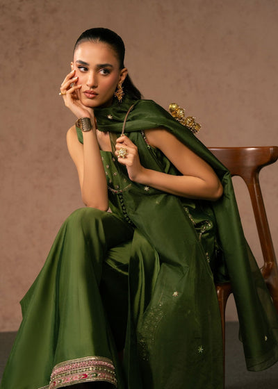 Dastoor | Amelia Luxury Pret 26 | Esma-Brand:Dastoor-Type:Ladies Clothes-Deep Olive Green-Tissue Silk-House of Maryam- Buy in UK, USA