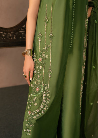 Dastoor | Amelia Luxury Pret 26 | Esma-Brand:Dastoor-Type:Ladies Clothes-Deep Olive Green-Tissue Silk-House of Maryam- Buy in UK, USA
