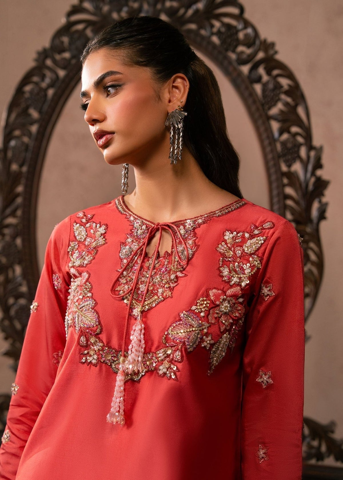 Dastoor | Amelia Luxury Pret 26 | Lucia-Brand:Dastoor-Type:Ladies Clothes-Redish Orange-Tissue Silk-House of Maryam- Buy in UK, USA