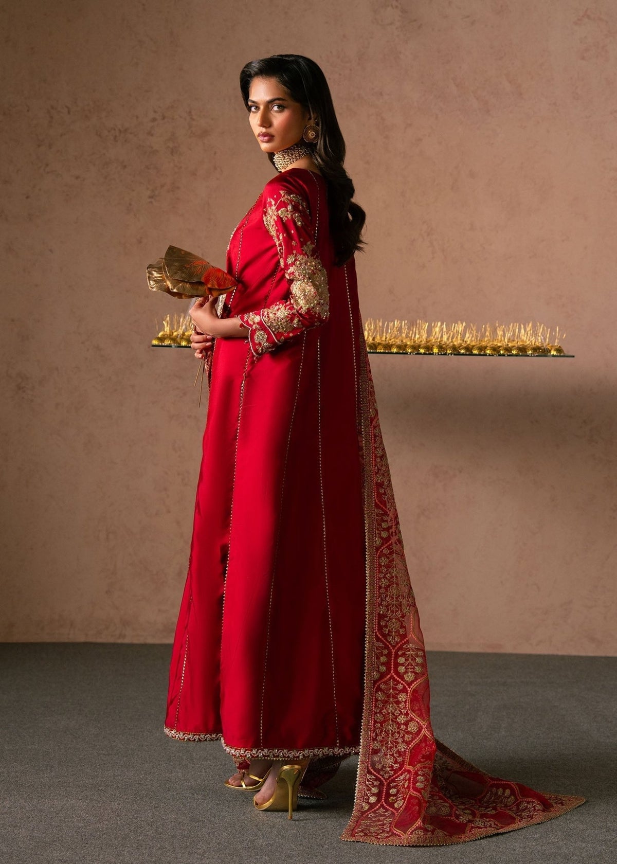 Dastoor | Amelia Luxury Pret 26 | Lyra-Brand:Dastoor-Type:Ladies Clothes-Cherry Red-Tissue Silk-House of Maryam- Buy in UK, USA