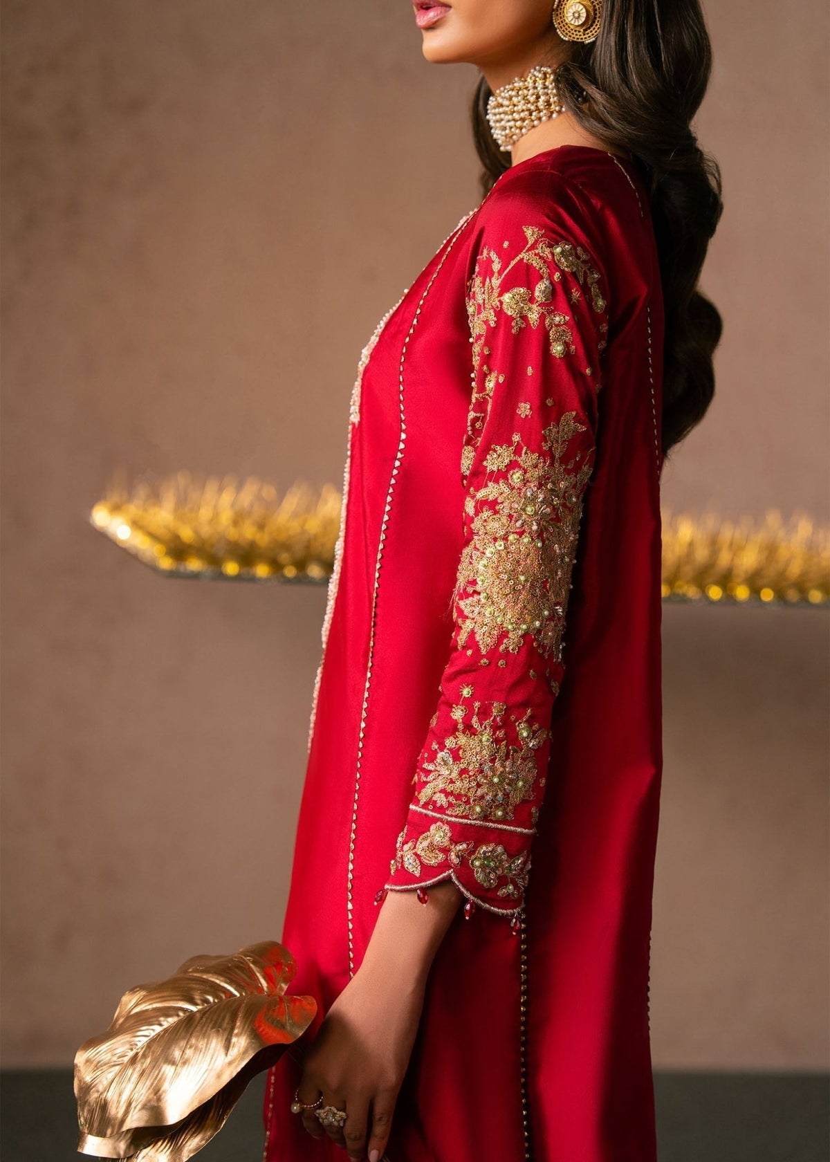 Dastoor | Amelia Luxury Pret 26 | Lyra-Brand:Dastoor-Type:Ladies Clothes-Cherry Red-Tissue Silk-House of Maryam- Buy in UK, USA